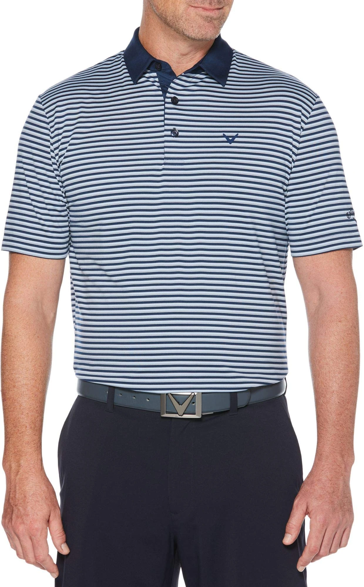 Callaway Men's Stripe Short Sleeve Golf Polo Shirt (Big & Tall and Regular), Medieval Blue, Medium
