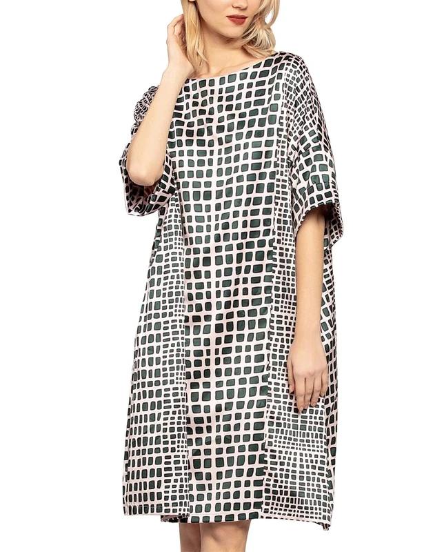 APART Fashion Women's Printed Satin Dress, Multicolour (Emerald-Powder Emerald-Powder), 12 (Size: 38)