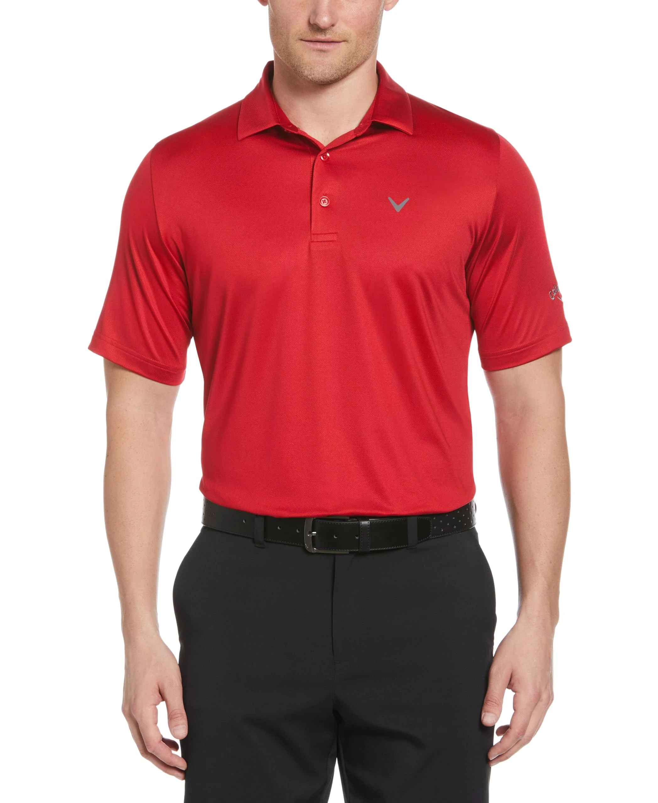 Callaway Performance Short Sleeve Jacquard Polo With Swing Tech, Micro Box Tango Red, 2Xlt
