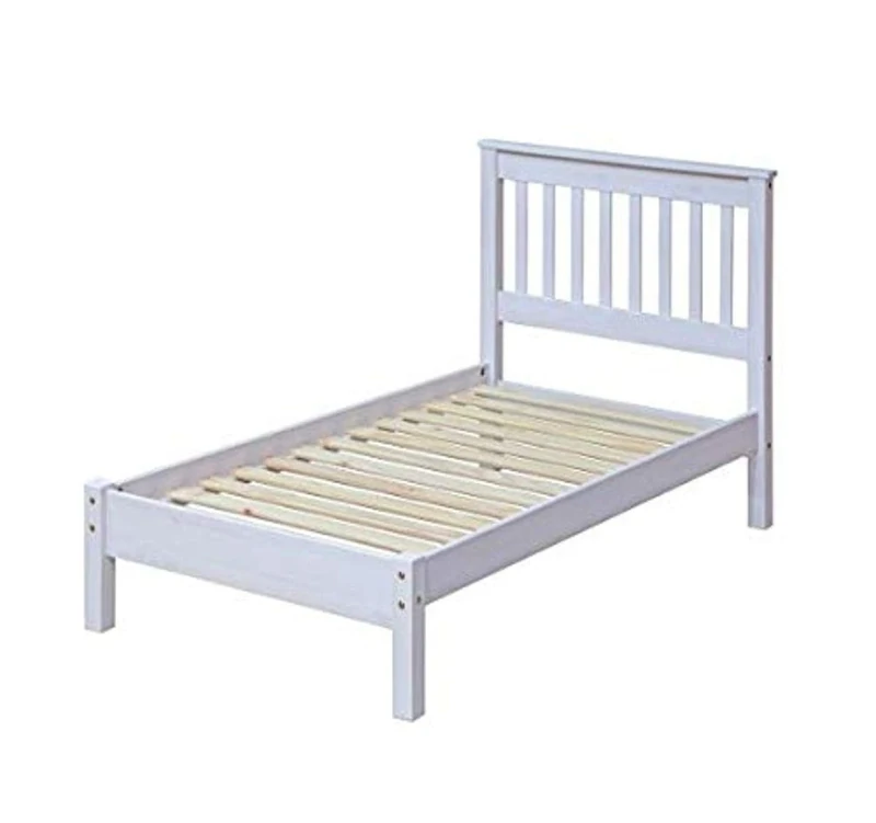 Home Source Corona Single Bed Frame, 3ft Solid Wood Slatted Bedstead Wooden Headboard, White