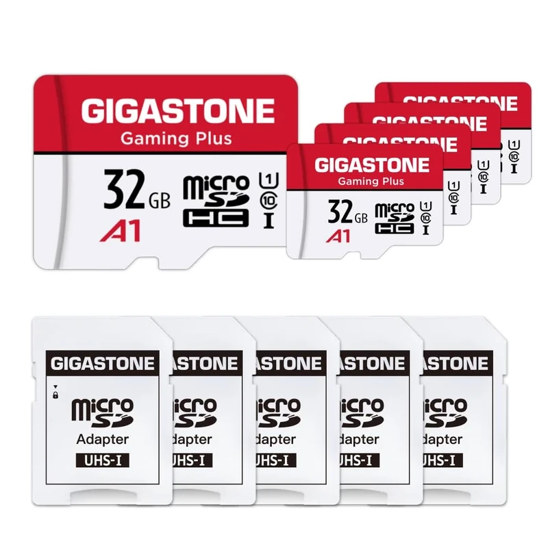 For Switch 1 OnlyGIGASTONE Micro SD Card 32GB 5-Pack, Gaming Plus, MicroSDHC Memory Card for Nintendo-Switch, Full HD Video Recording, UHS-I U1 A1 Class 10, up to 90MB/s, with MicroSD to SD Adapter