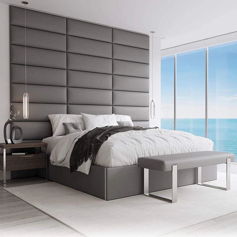 VANT Upholstered Accent Wall Panels - Packs of 4 - Easy to Install - Twin-King Size Headboard (91cm Wide, Vintage Leather Gray Pewter) - Image 1