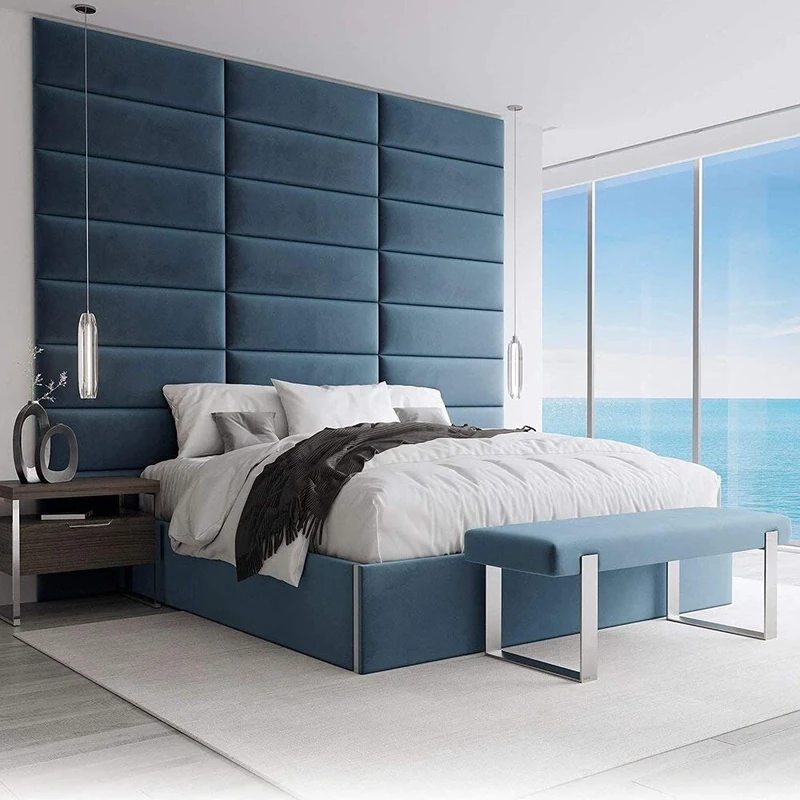 VANT Upholstered Accent Wall Panels - Packs of 4 - Easy to Install - Twin-King Size Headboard (76cm Wide, Plush Velvet Peacock Blue)