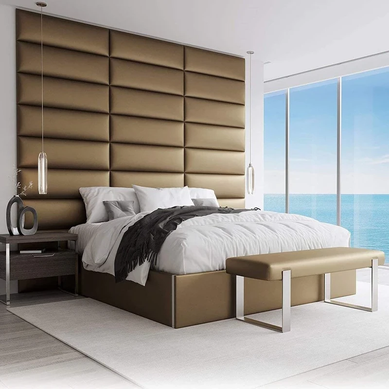 VANT Upholstered Accent Wall Panels - Packs of 4 - Easy to Install - Twin-King Size Headboard (91cm Wide, Metallic Gold)