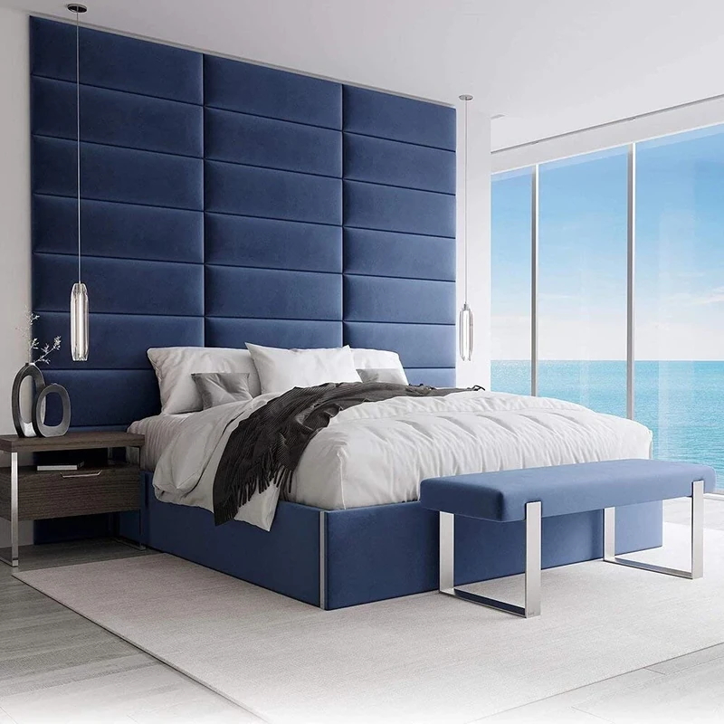 VANT Upholstered Accent Wall Panels - Packs of 4 - Easy to Install - Twin-King Size Headboard (91cm Wide, Plush Velvet Navy)