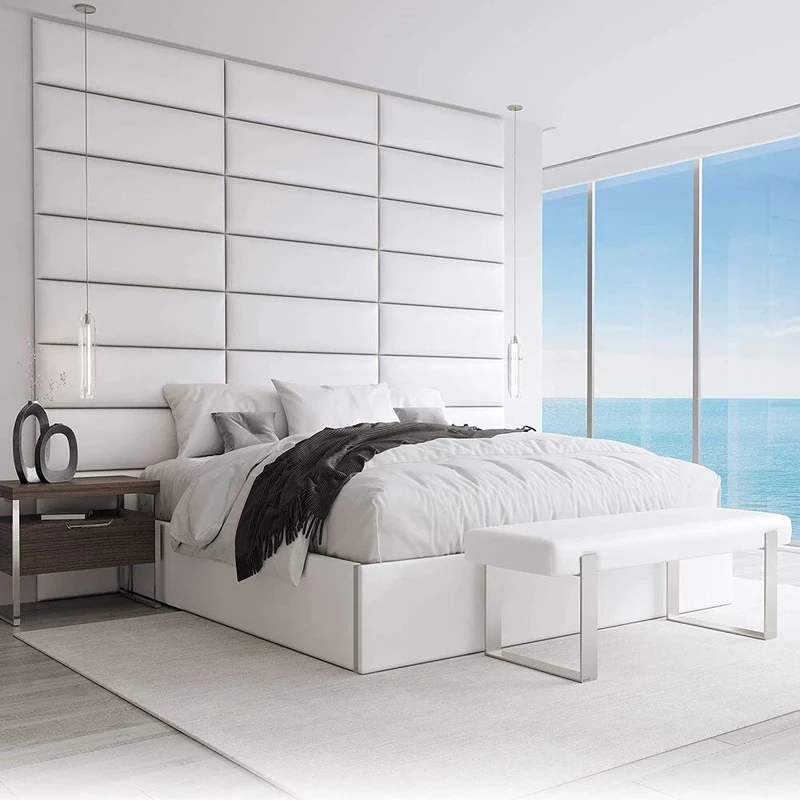 VANT Upholstered Accent Wall Panels - Packs of 4 - Easy to Install - Twin-King Size Headboard(76cm Wide, Vintage Leather White Dove)