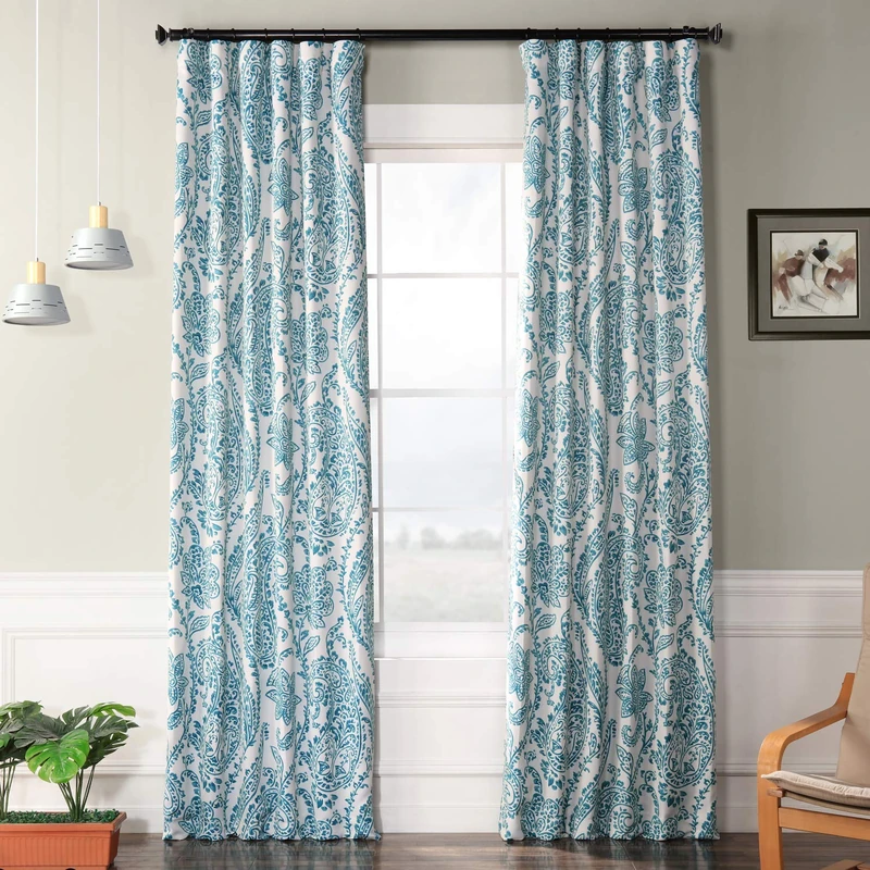 HPD Half Price Drapes Printed Room Darkening Curtain 50 X 108 (1 Panel), BOCH-KC16072E-108, Tea Time Teal