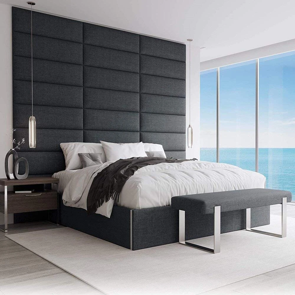 VANT Upholstered Accent Wall Panels - Packs of 4 - Easy to Install - Twin-King Size Headboard (91cm Wide, Cotton Weave Midnight Blue)