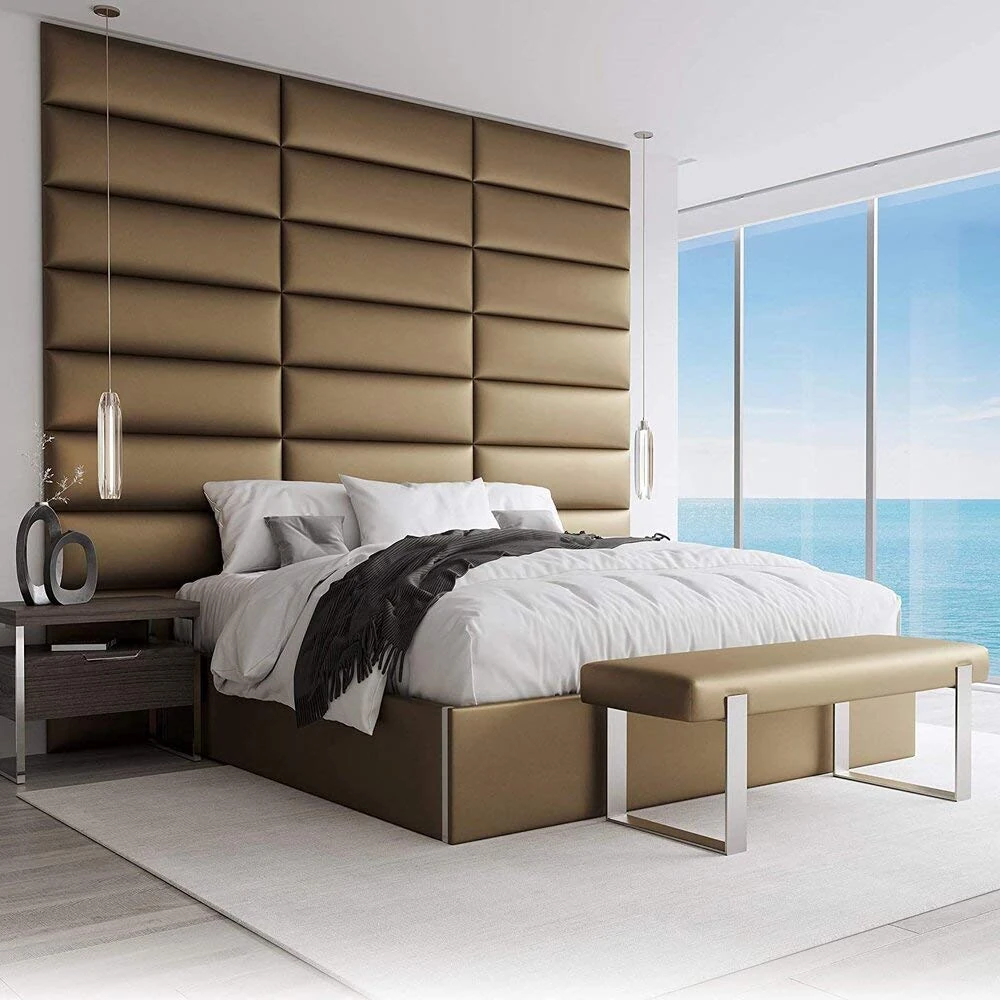 VANT Upholstered Accent Wall Panels - Packs of 4 - Easy to Install - Twin-King Size Headboard (76cm Wide, Metallic Gold)