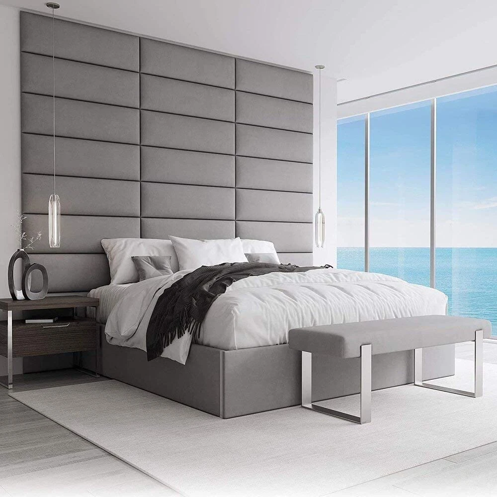 VANT Upholstered Accent Wall Panels - Packs of 4 - Easy to Install - Twin-King Size Headboard (76cm Wide, Cotton Weave Gray Mist)