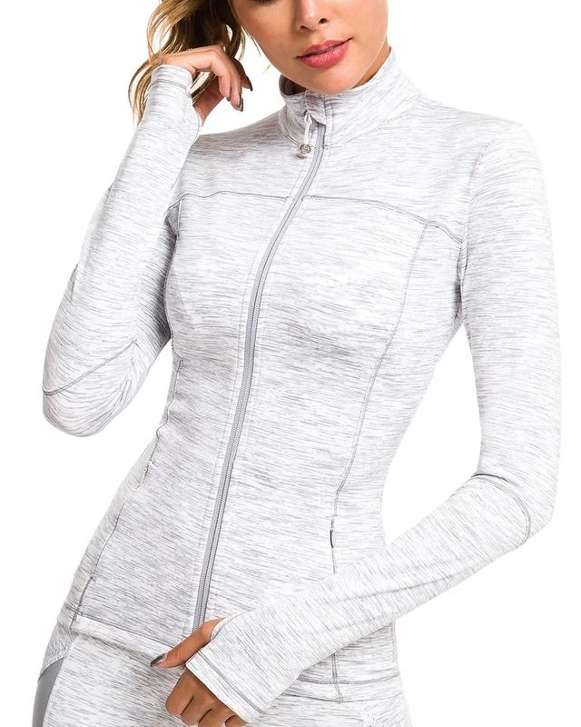 QUEENIEKE Womens Sports Jacket Turtleneck Slim Fit Full-Zip Running Top 80927 - White - Small