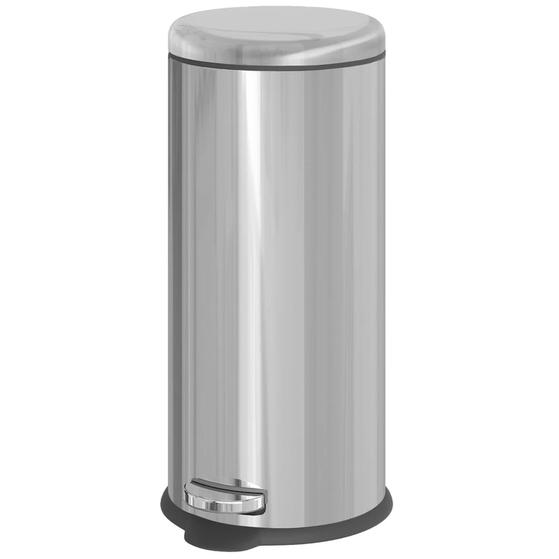 HOMCOM Foot Pedal Bin Stainless Steel Metal Waste Rubbish Bin 30L w/Lid