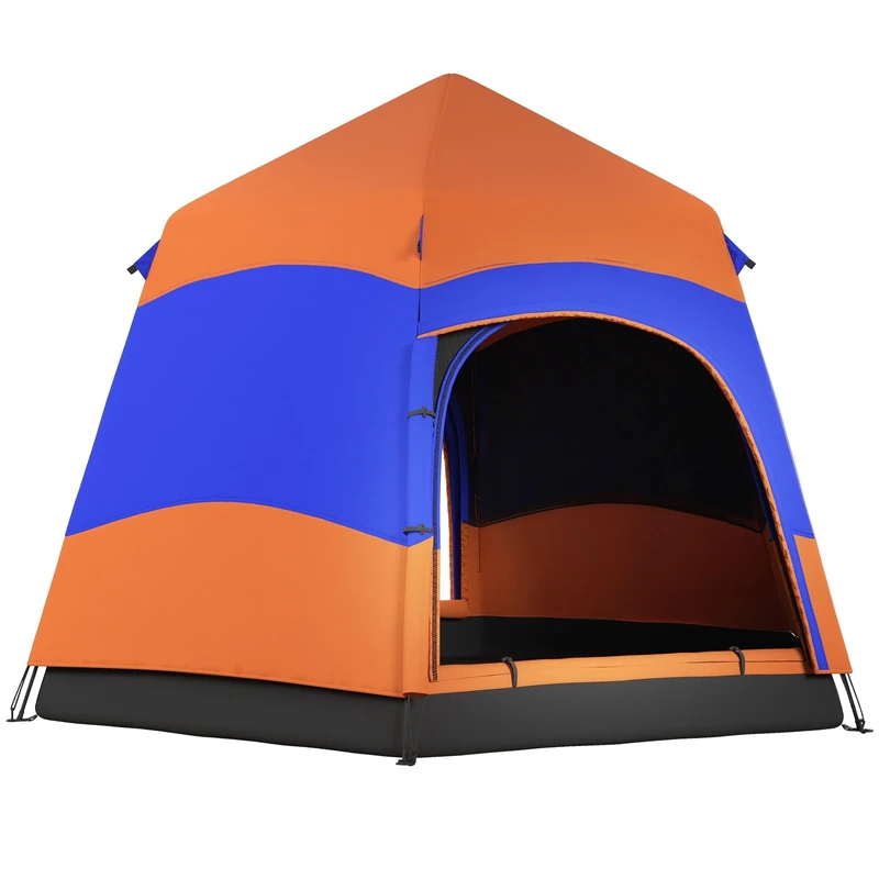 Outsunny Double Layer Instant Pop Up Tent with Rainfly, Hexagon 4 Man Dome Tent, Portable Camping Shelter with Sewn-in Groundsheet and Carry Bag, for Festival Backpacking Road Trips, Orange