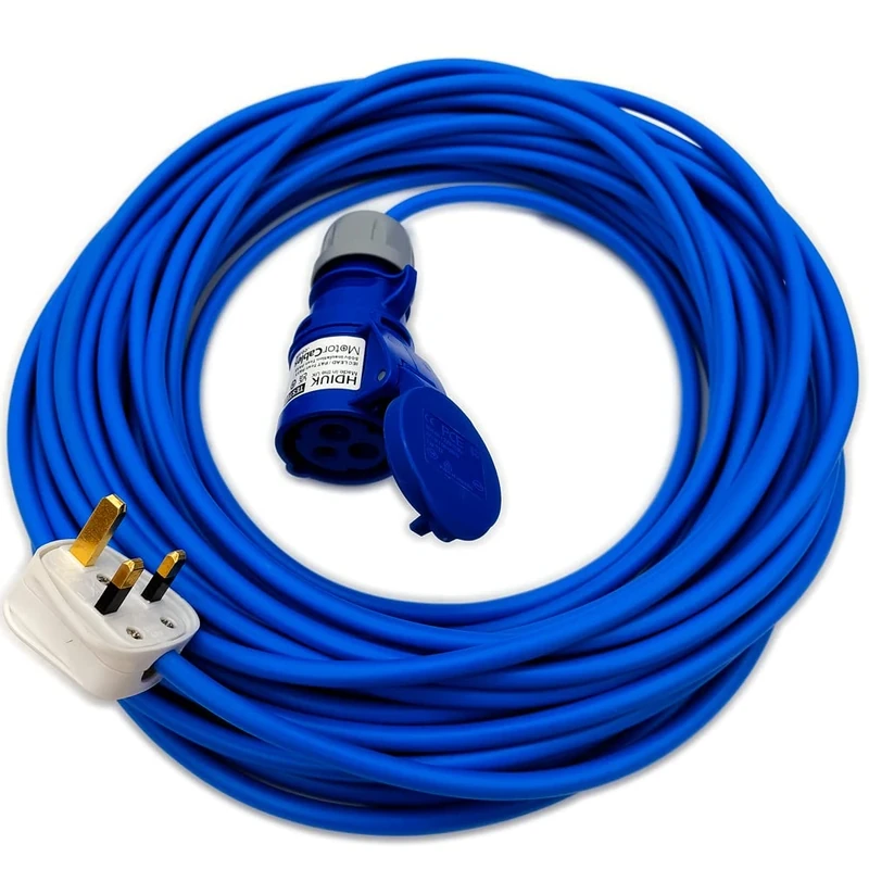 UK Made Mains Power 13Amp UK Plug to 16Amp IP44 240v Coupler Fly Lead (20 Metres)