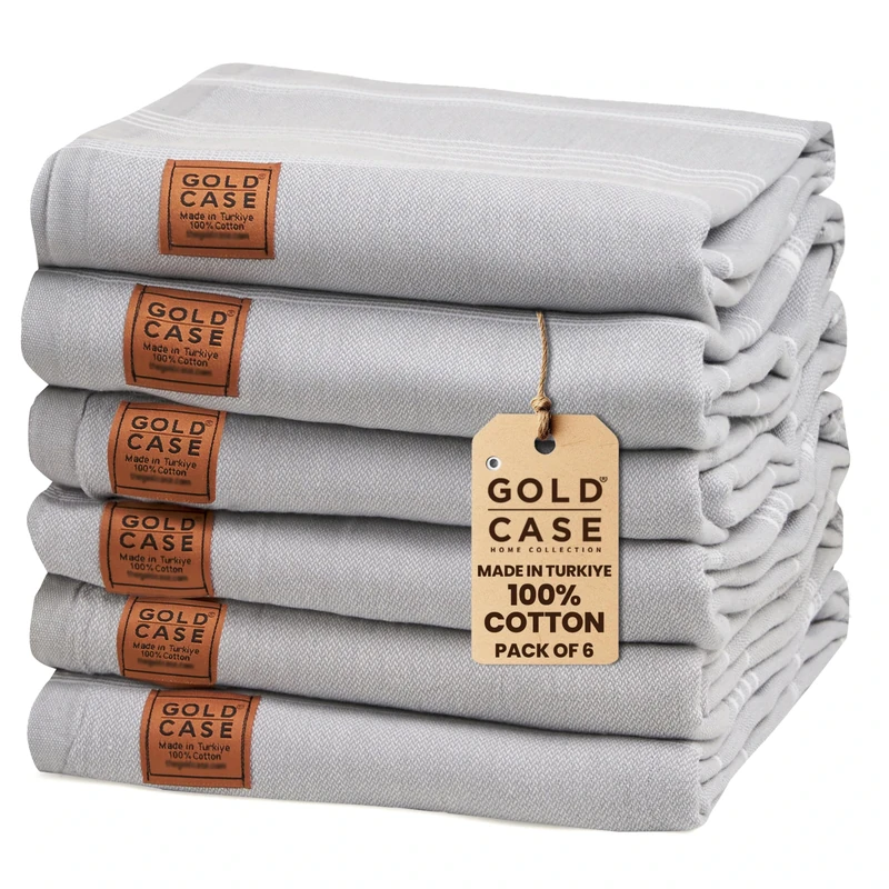 Gold CASE Turkish Beach Towel Set of 6 – 100% Cotton Large Turkish Bath Towels 70 x 38'' – LYCIA Oversized, Quick Dry & Sand Free Beach Towel – Lightweight Turkish Towels Set - Grey
