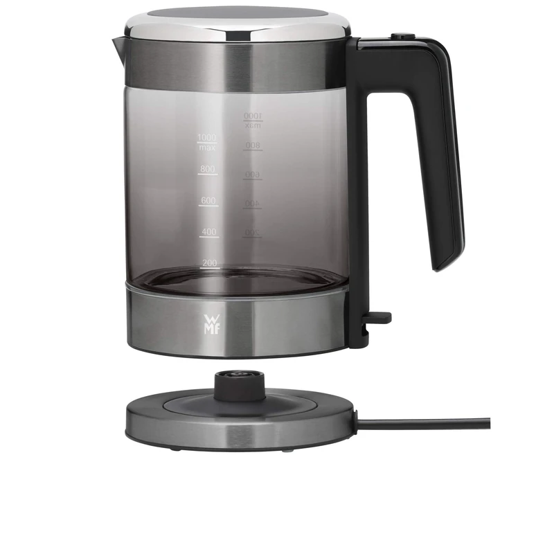 WMF Küchenminis Glass Kettle (1900 Watt, 1.0 L, Wireless, Water Level Indicator, Limescale Water Filter, Automatic Cooking Stop) Graphite