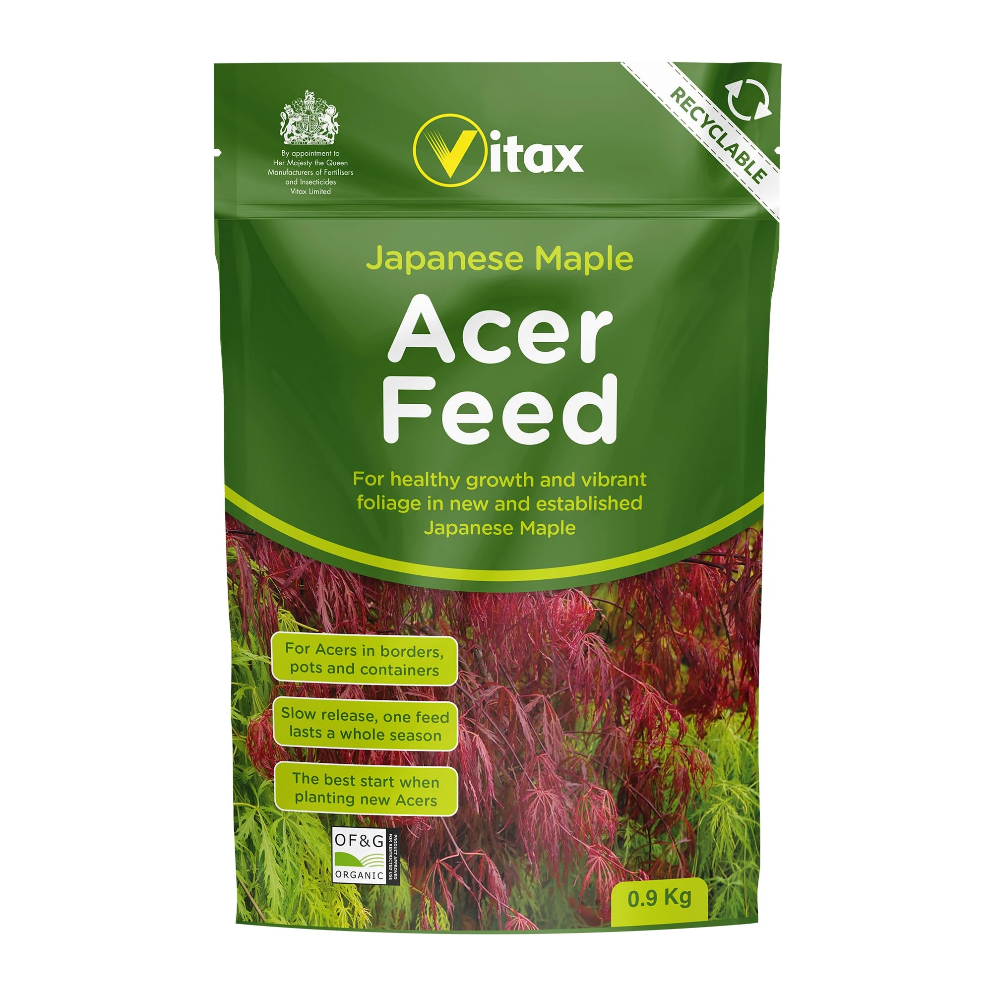 Vitax Acer Feed, Suitable For All Japanese Maple In Borders, Pots & Containers, Promotes For Strong Healthy Growth: 0.9Kg Pouch