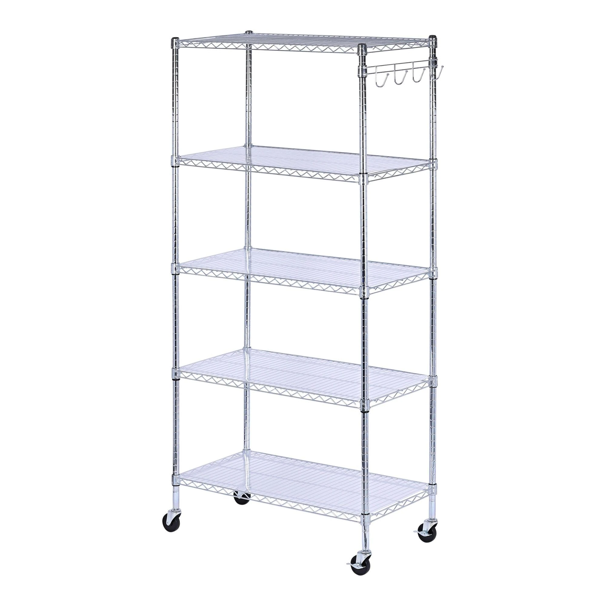 Alera 5-Shelf Wire Shelving Kit with Casters and Shelf Liners, 36w X 18d X 72h, Silver