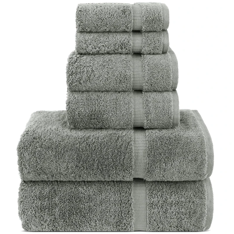 Chakir Turkish Linens Luxury Spa and Hotel Quality Premium Turkish Cotton 6-Piece Towel Set (2 x Bath Towels, 2 x Hand Towels, 2 x Washcloths, Gray)