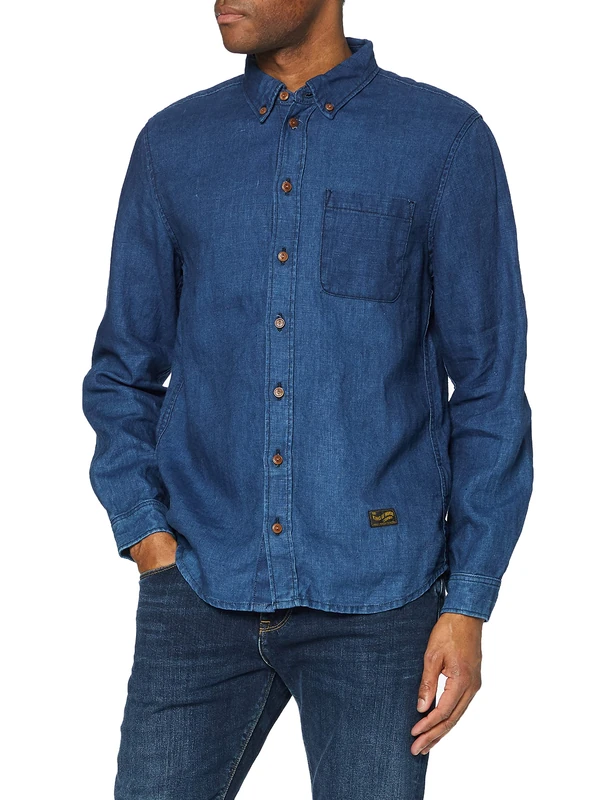 Kings of Indigo Men's Enda Pocket Casual Shirt, Blue (Dark Indigo Linen 1000), XL