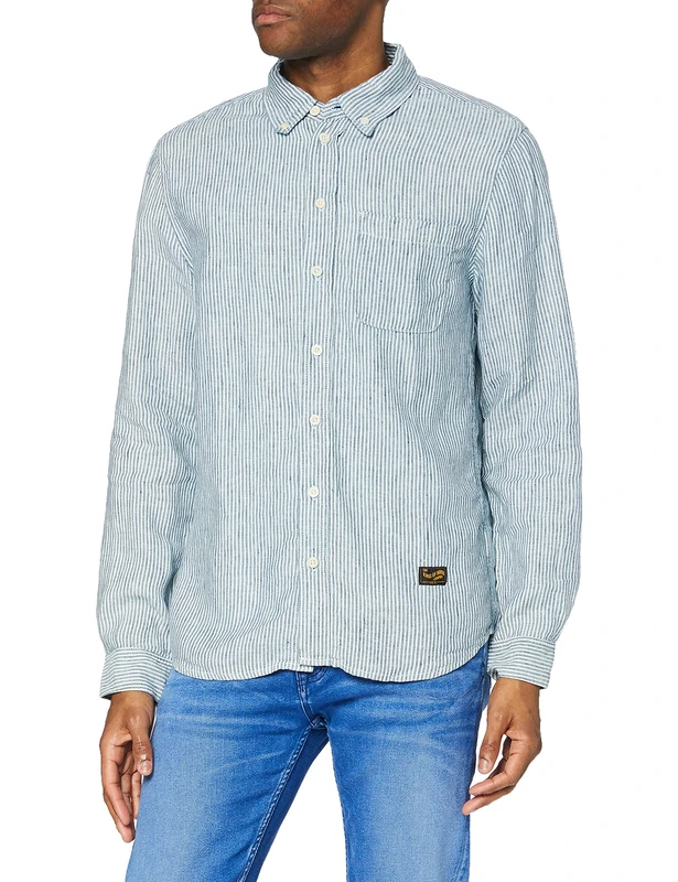 Kings of Indigo Men's Enda Pocket Casual Shirt, Blue (Fine Stripe Blue 8104), S