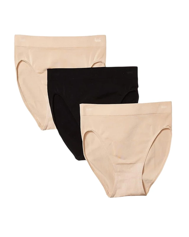 Wacoal Women's B Smooth Hi Cut Brief Panty 3 Pack, Sand, Sand, Black, Medium