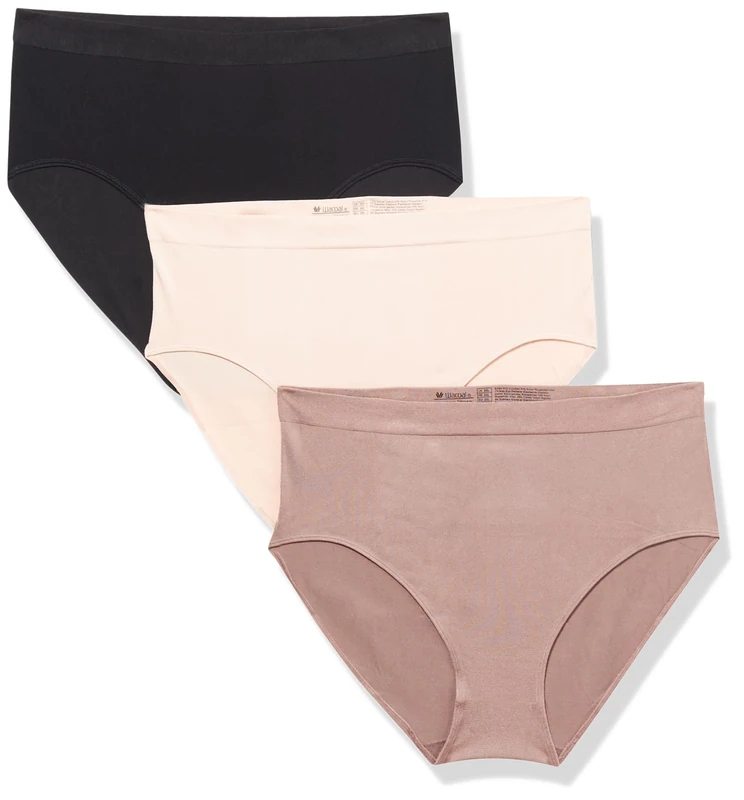 Wacoal Women's B Smooth Brief Panty 3 Pack, Rose Dust, Deep Taupe, Black, XXXL