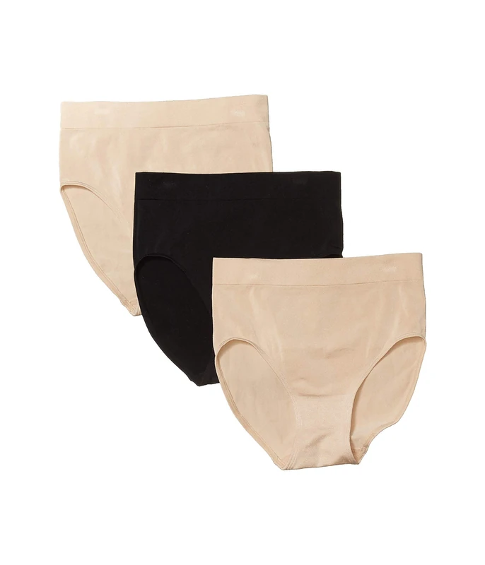 Wacoal Women's B Smooth Brief Panty 3 Pack, Sand, Sand, Black, XL