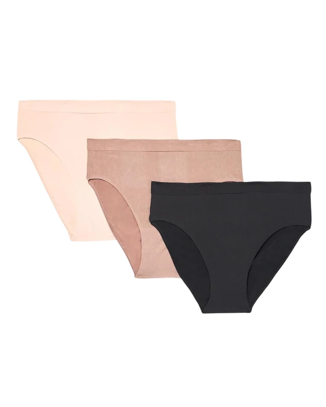 Wacoal Women's B Smooth Hi Cut Brief Panty 3 Pack, Rose Dust, Deep Taupe, Black, XL