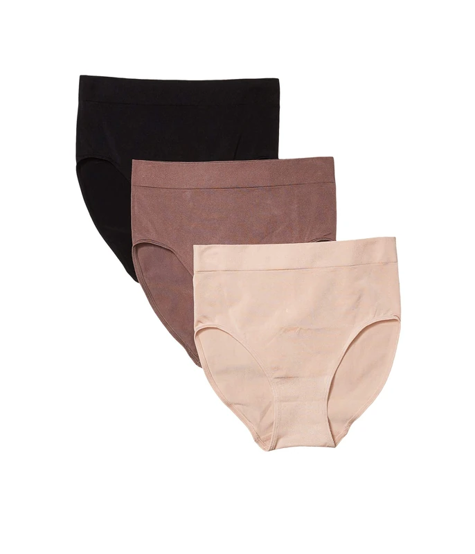 Wacoal Women's B Smooth Brief Panty 3 Pack, Rose Dust, Deep Taupe, Black, Large