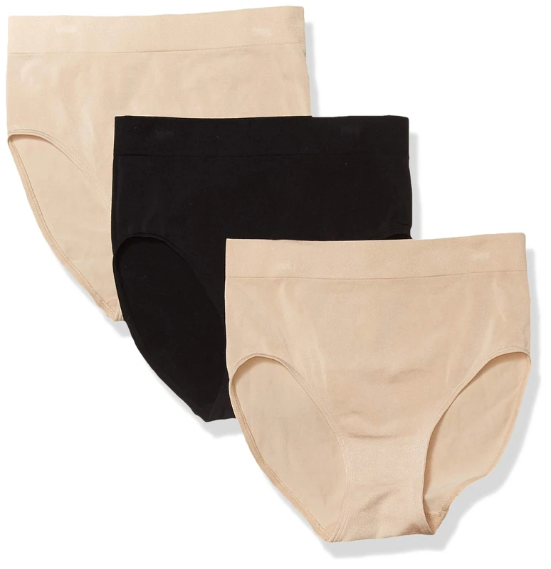 Wacoal Women's B Smooth Brief Panty 3 Pack, Sand, Sand, Black, L