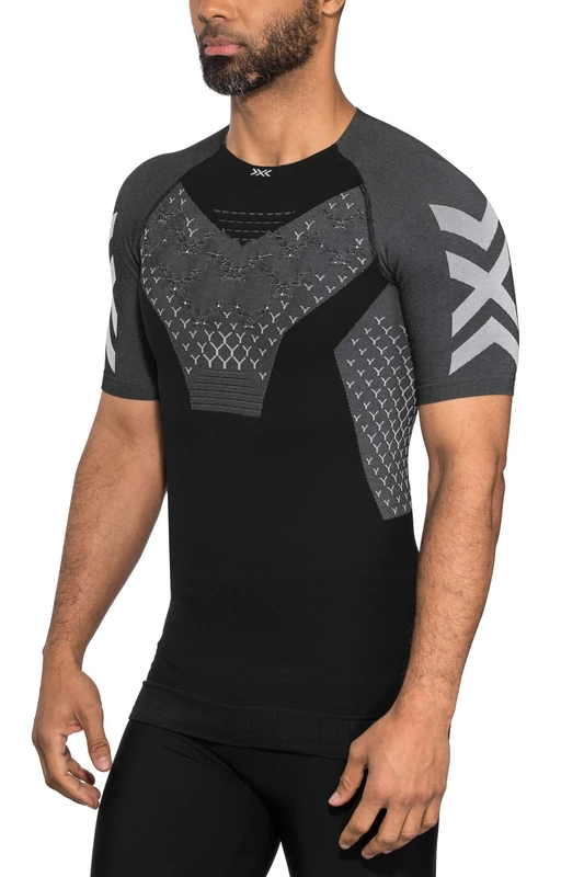 X-BIONIC Men Twyce 4.0 Run Short Sleeve Shirt - Opal Black/Arctic White, Small