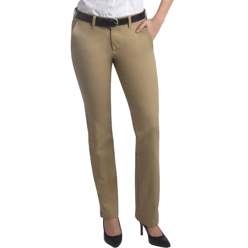 Dickies Women's Mid-Rise, Skinny Stretch Twill Pant Khakis, Rinsed Desert Sand, 2