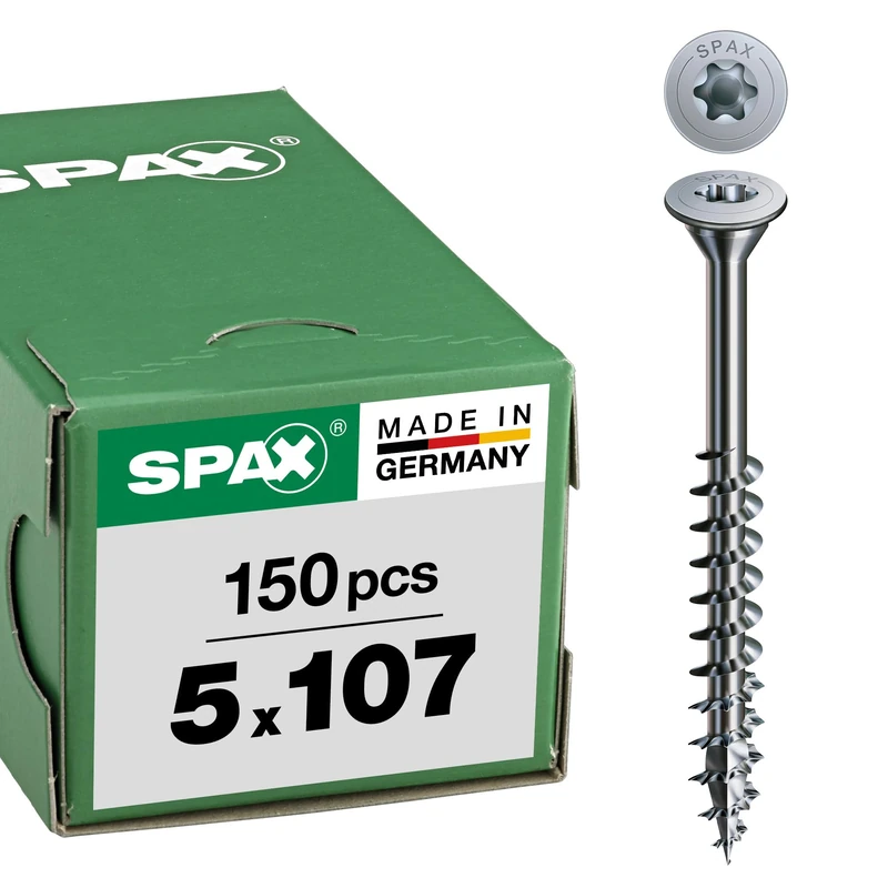 SPAX Wirox 0251010501075 Universal Screw Flat Head Partially Threaded 5 x 107 mm Pack of 150 T-Star Plus T20 4Cut