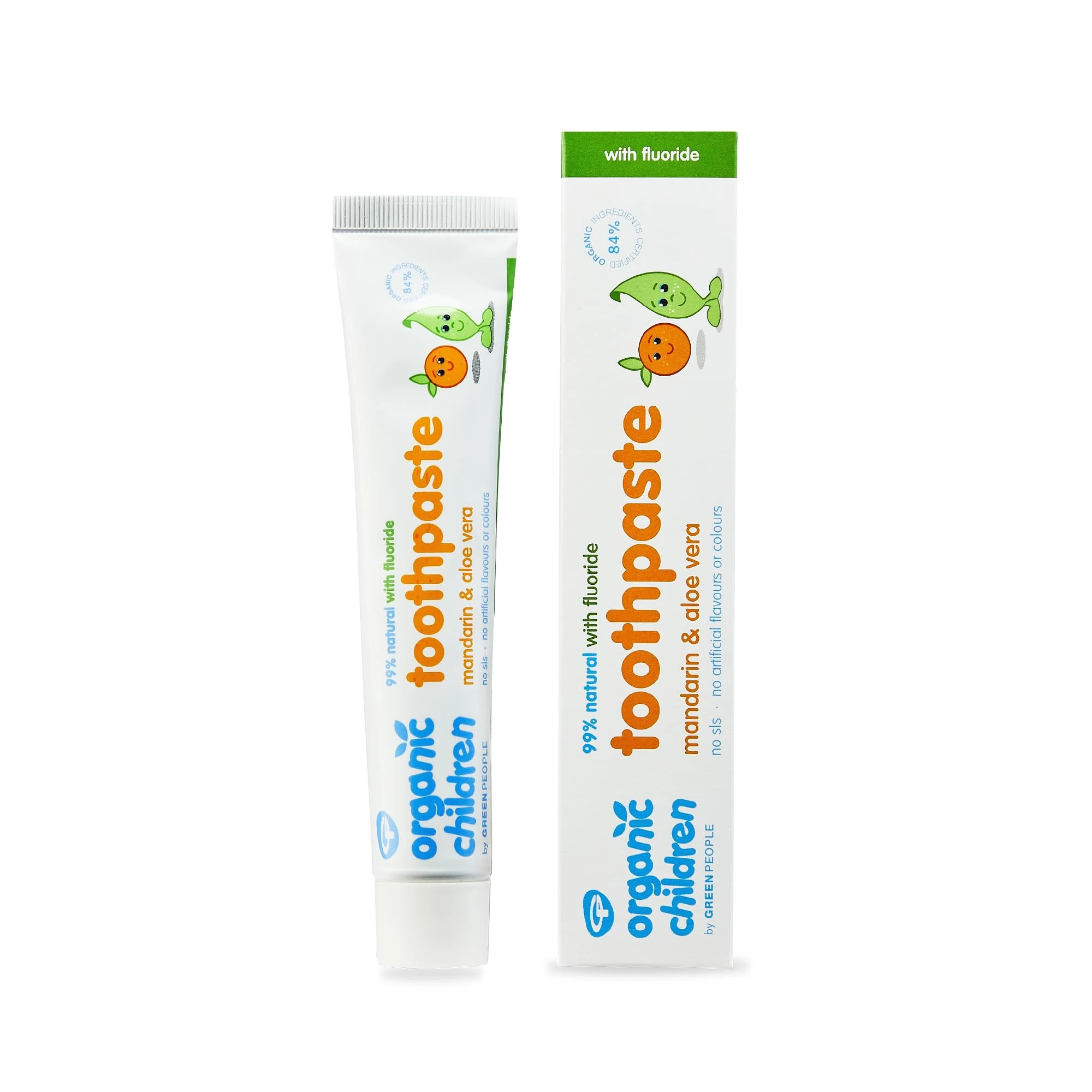 Green People Organic Children Mandarin and Aloe Vera Fluoride Toothpaste, 50 ml | Natural and Organic Toothpaste