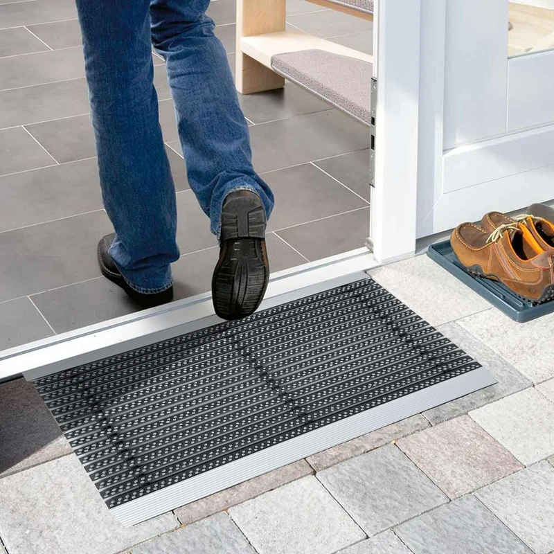 Nicoman GREY Strip Doormat, Heavy Duty Barrier Dirt-Trapper Aluminium Metal Door Mat
