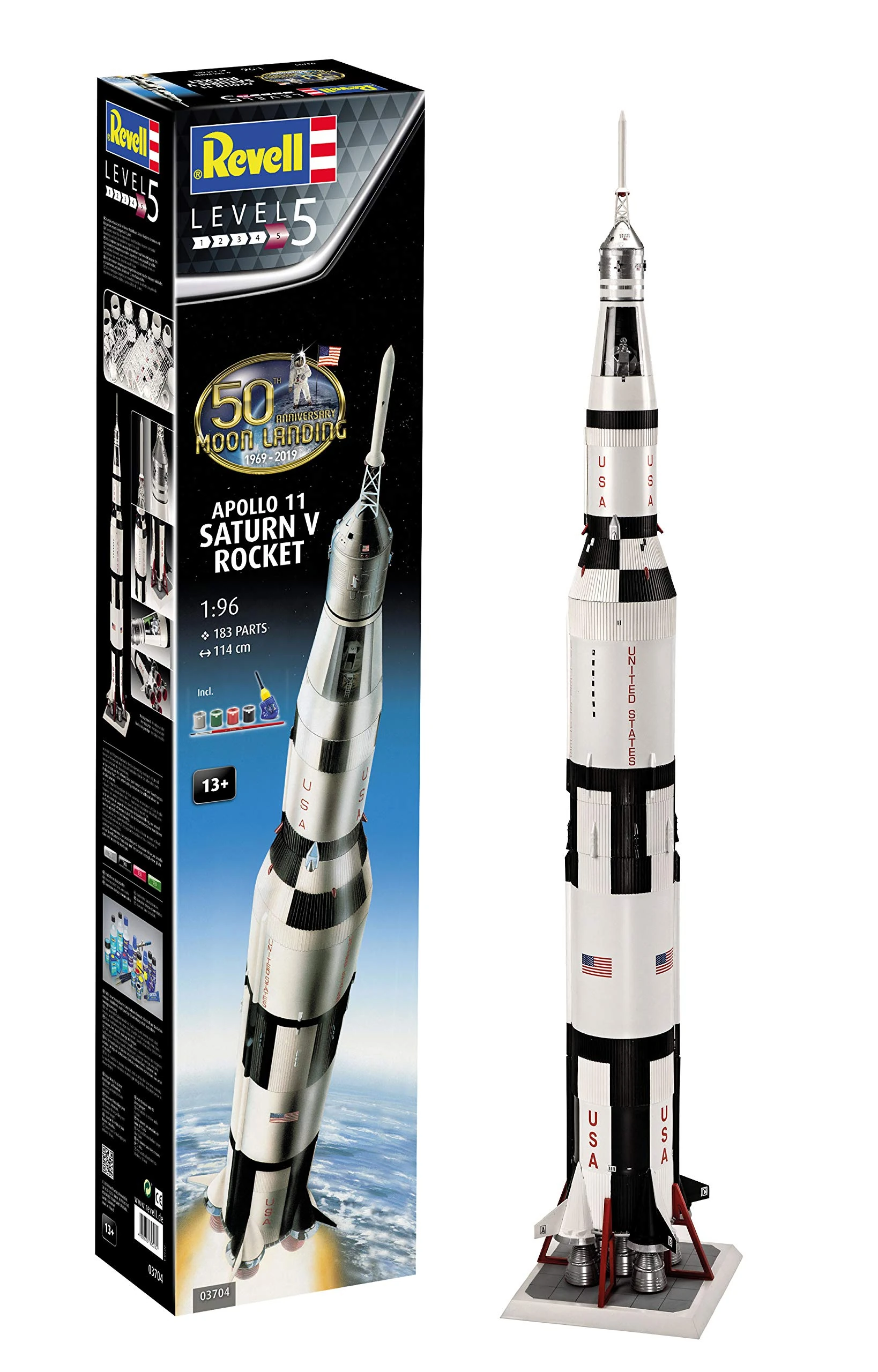 Revell 03704 Gift Set Apollo 11 Saturn V Rocket (1:96 Scale) Plastic Model kit, Various