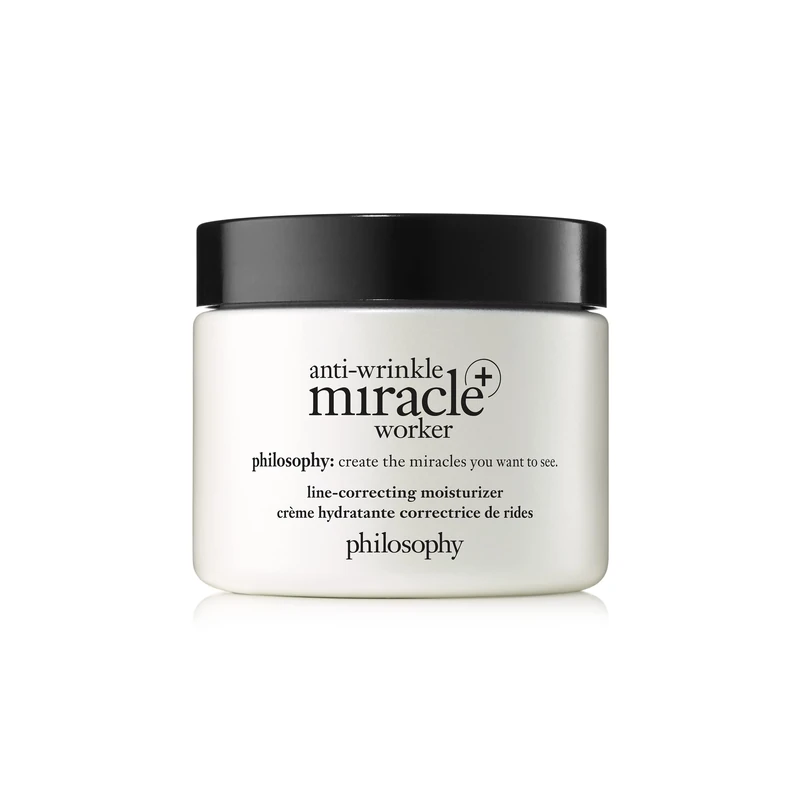 philosophy anti-wrinkle miracle worker day cream 60ml, with vitamin c, hyaluronic acid and peptides, line-correcting moisturiser, instantly improves smoothness of skin
