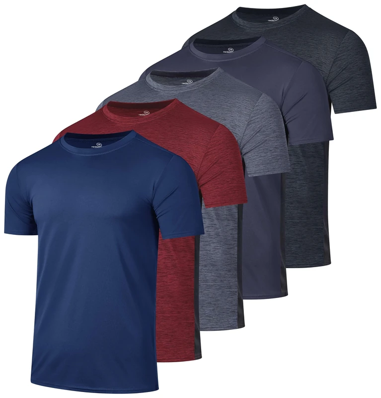 Men's Quick Dry Fit Shirt Short Sleeve Top Active Wear Training Athletic Base Layer Crew T-Shirt Fitness Rugby Gym Wicking Tee Workout Football Sports Running Exercise Undershirt - 5 Pack,-Set 15,3XL