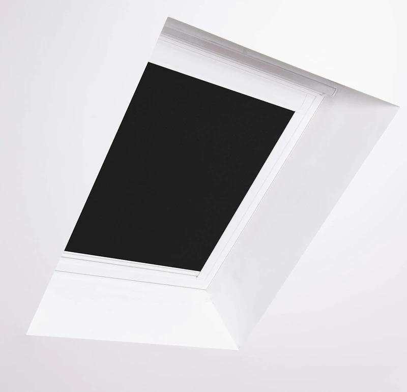 Bloc Skylight Blind C4A for Rooflite Roof Windows, Black Blackout - White Aluminium Frame - Image 1