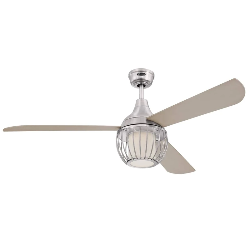 Westinghouse Lighting 72208 Graham 132 cm Nickel Luster Indoor Ceiling Fan, Dimmable LED Light Kit with Opal Frosted Glass and Cage Shade, Remote Control Included