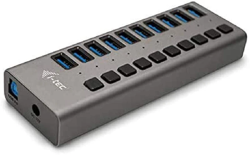 i-tec Powered USB Hub, USB 3.0 Hub with 10 Ports Dedicated to Charging with On/Off Switches - USB 3.0 Hub with External Power Supply 48W