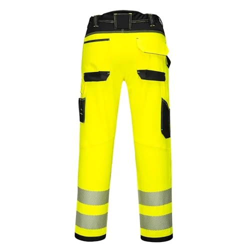 Portwest PW340 PW3 Men's Hi-Vis Cargo Work Trousers with Knee Pads and Pockets - Reflective High Viz Outdoor Safety Workwear, Yellow/Black, 41