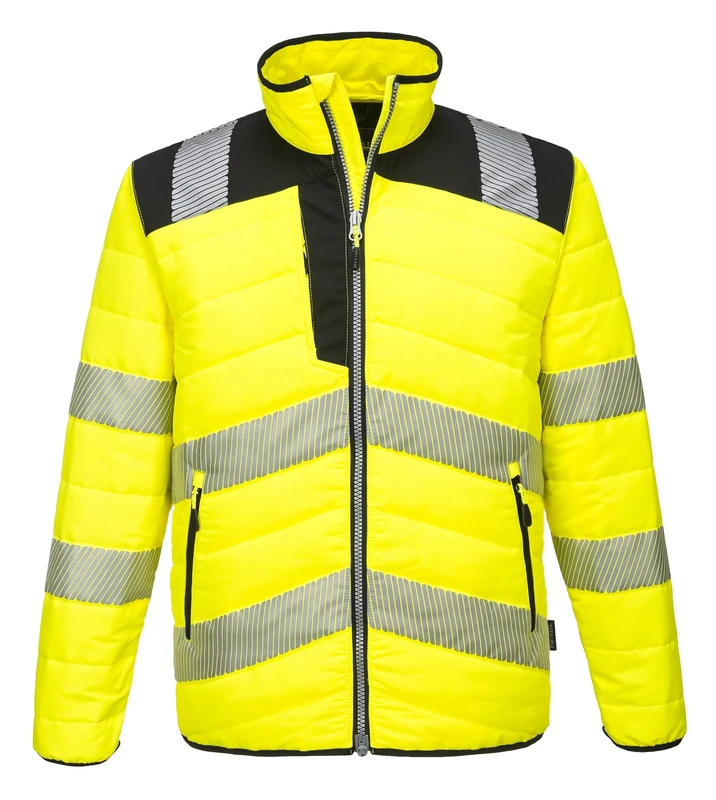 Portwest PW371 PW3 Men's Hi-Vis Insulated Baffle Puffer Jacket - Water Resistant Lightweight Reflective High Viz Outdoor Waistcoat Safety Security Workwear, Yellow/Black, M