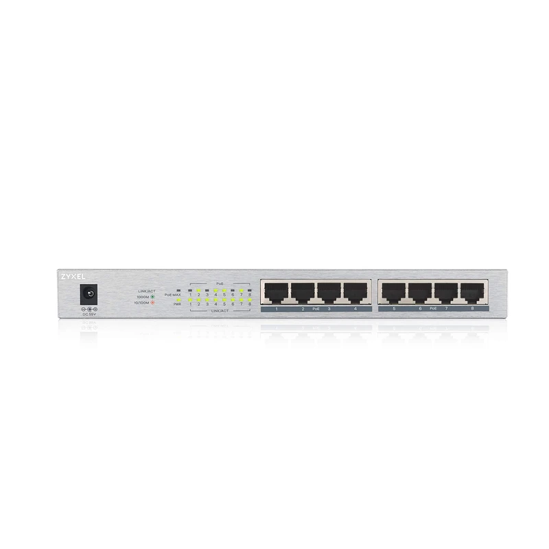 Zyxel 8-Port PoE Switch | Unmanaged Gigabit Ethernet Switch | 8 x PoE+ 60W | Plug & Play | Sturdy Metal Case | Shielded Ports | Desktop or Wall-Mount | Fanless | Ethernet Splitter | GS1008HP