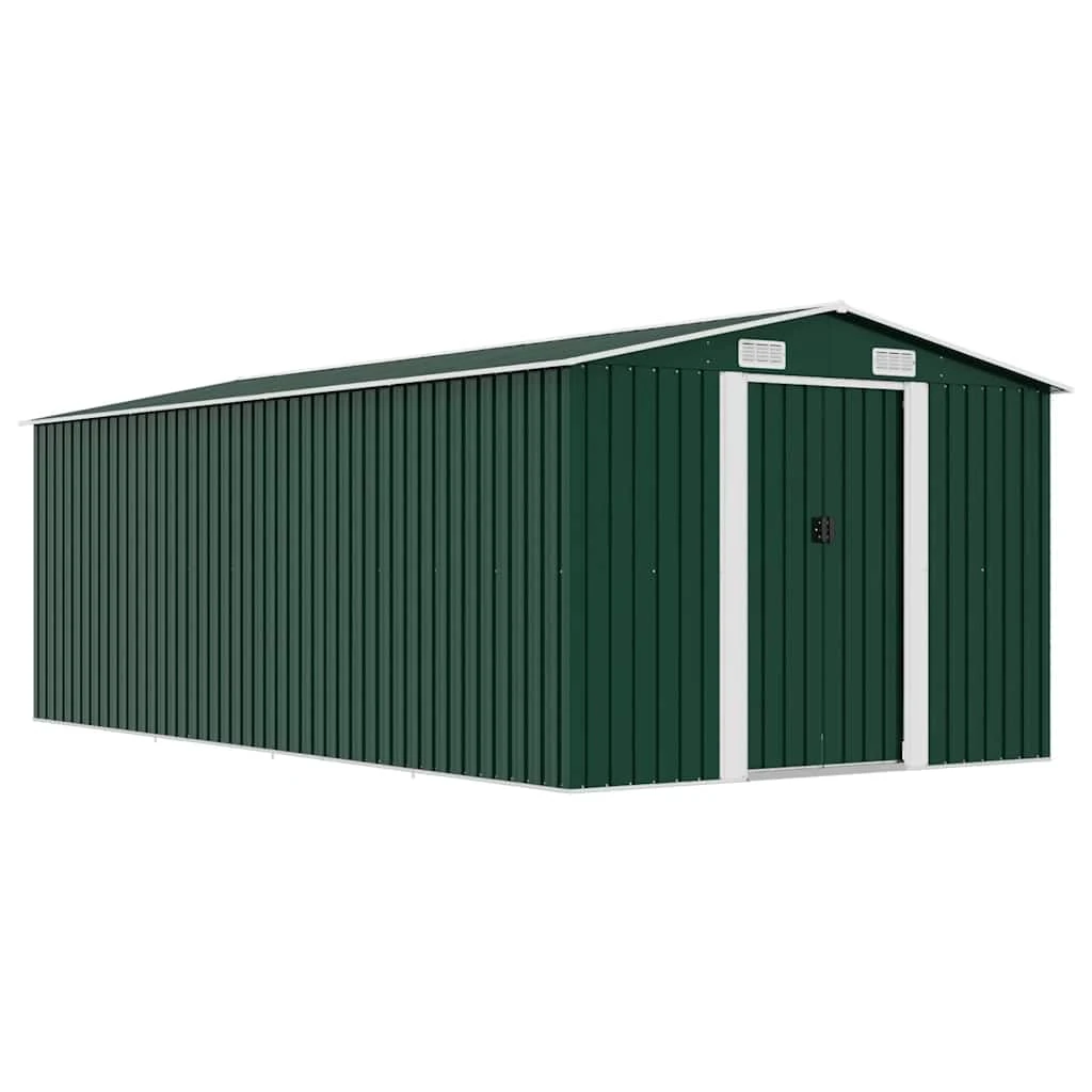 vidaXL Metal Garden Shed 257x181cm Green, Galvanized Steel Outdoor Tool Storage House Cabin