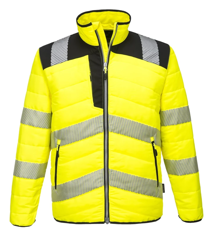 Portwest PW371 PW3 Men's Hi-Vis Insulated Baffle Puffer Jacket - Water Resistant Lightweight Reflective High Viz Outdoor Waistcoat Safety Security Workwear, Yellow/Black, XL