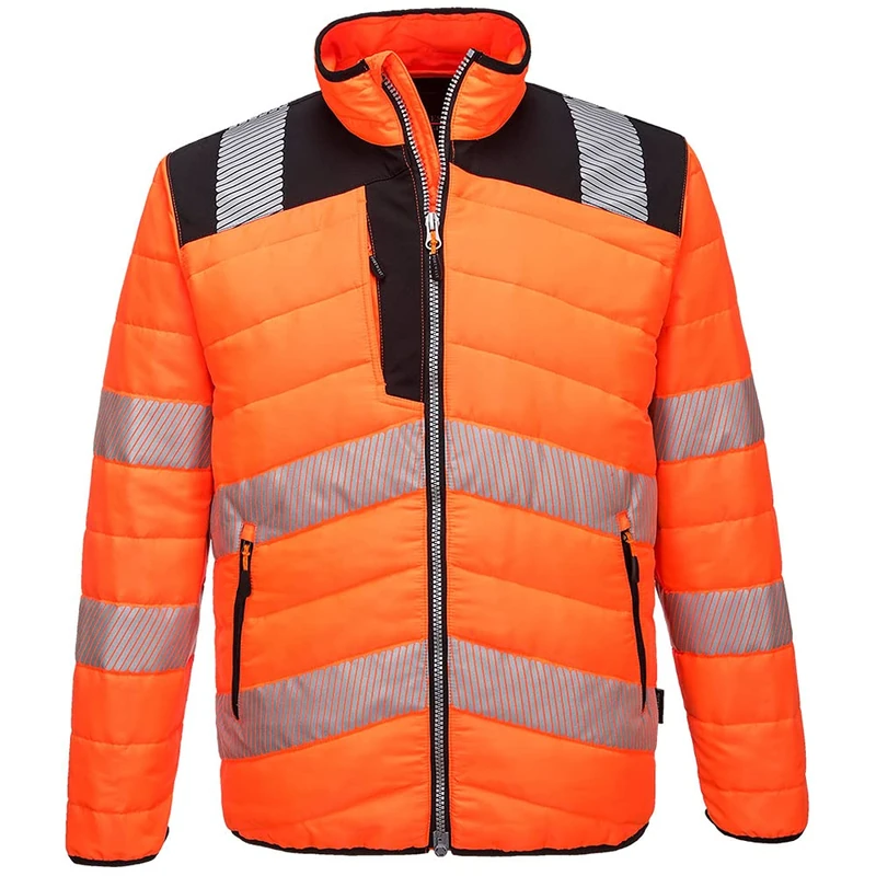Portwest PW371 PW3 Men's Hi-Vis Insulated Baffle Puffer Jacket - Water Resistant Lightweight Reflective High Viz Outdoor Waistcoat Safety Security Workwear, Orange/Black, 4XL