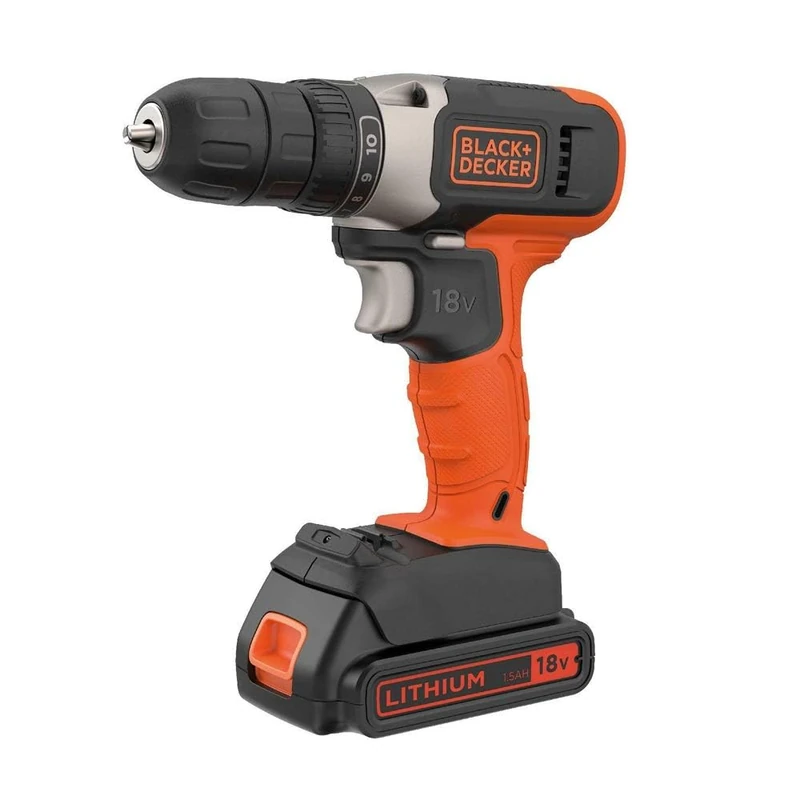 Black+Decker BCD001C1-QW Bohrschrauber (18V/1.5 Ah, 10mm Schnellspannbohrfutter, 10-stufige Drehmomentvorwahl + 1 Bohrstufe, LED-Arbeitslicht, inkl. Ladegerät und Akku) - Image 1