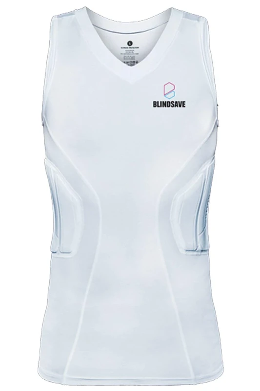 BLINDSAVE Padded Compression Shirt Pro | Shock absorbing technology | Self-adjusting Padding | White, L